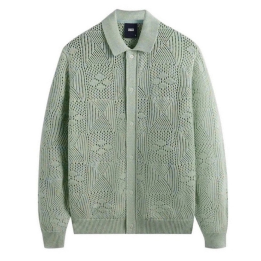 Kith Tilden Crochet Button Down Sweater Zen Green